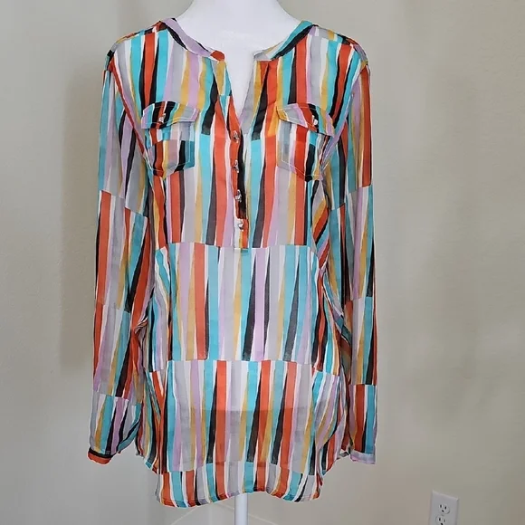 Ariat Sheer Long Sleeve Blouse Multicolor Women's Sz M - Picture 10 of 10